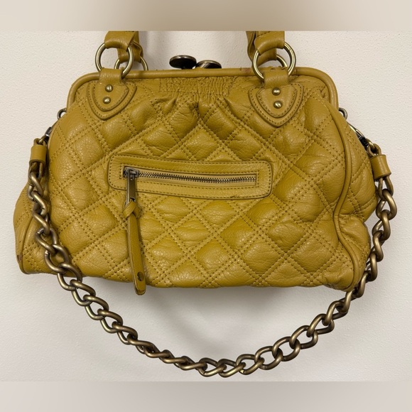 Golden Yellow Quilted Shoulder Bag with Metal Chain Accent Y2K Preppy Colorful - Picture 8 of 13